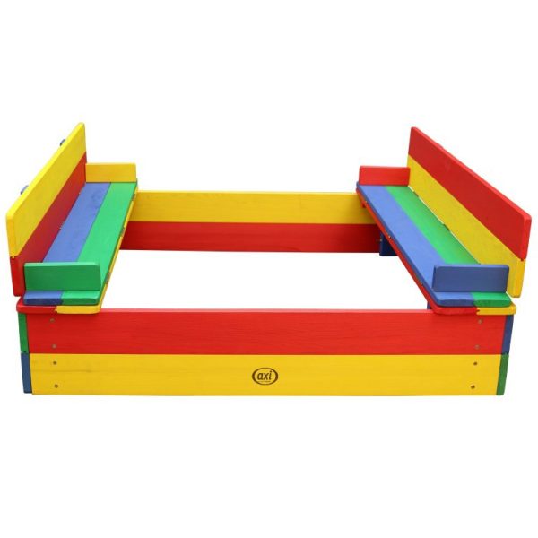 AXI-Ella-Rainbow-Wooden-Sandbox-with-Cover-and-Benches AXI Ella Rainbow Wooden Sandbox with Cover and Benches