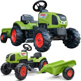 FALK Green Claas Pedal Tractor with Trailer + Horn from 2 Years Old.