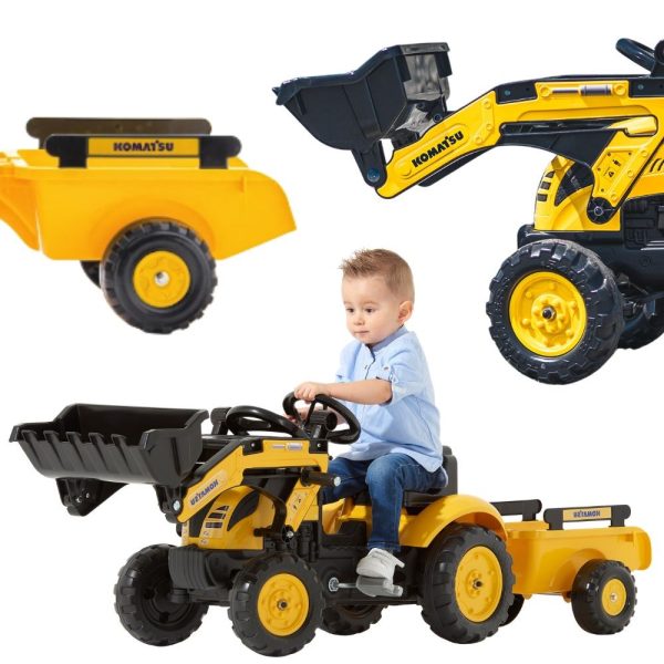 FALK Komatsu Pedal Tractor Excavator with Trailer and Bucket