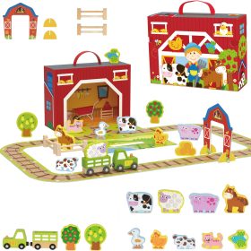 TOOKY-TOY-Wooden-Farm-in-a-Suitcase-Figures-Vehicles TOOKY TOY Wooden Farm in a Suitcase Figures Vehicles