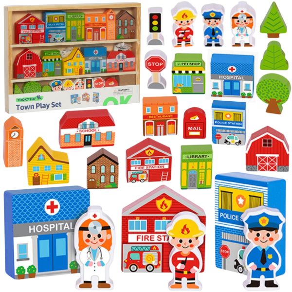 TOOKY-TOY-Wooden-Set-of-Buildings-and-Figures-City TOOKY TOY Wooden Set of Buildings and Figures City