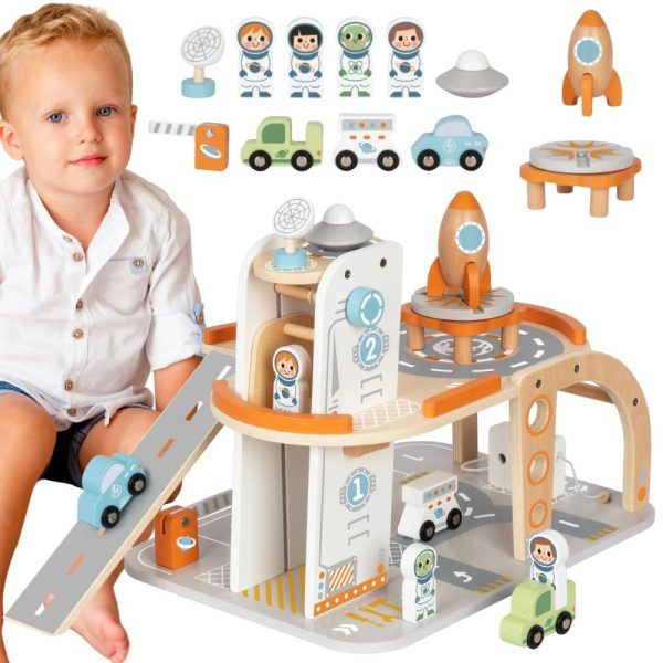 TOOKY-TOY-Wooden-Space-Parking-Space-Station TOOKY TOY Wooden Space Parking Space Station