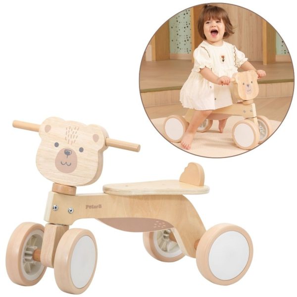 VIGA PolarB Wooden Ride-on Brown Teddy Bear with Soft Wheels