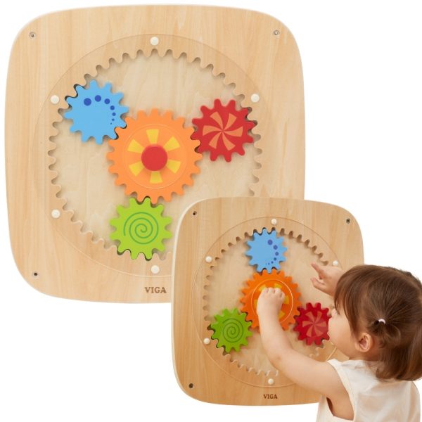 VIGA-Wooden-Board-with-Colored-Gears VIGA Wooden Board with Colored Gears