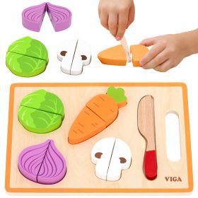 VIGA Wooden Montessori Educational Puzzle Vegetables for Cutting