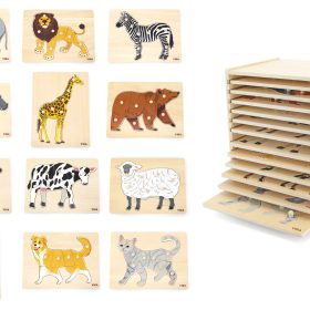 VIGA-Wooden-Puzzle-Set-12-Montessori-Animal-Puzzles-Stand-1