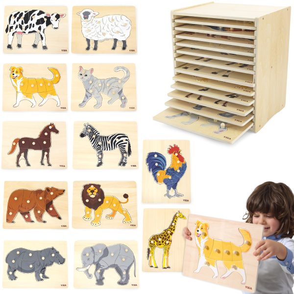 VIGA-Wooden-Puzzle-Set-12-Montessori-Animal-Puzzles-Stand VIGA Wooden Puzzle Set 12 Montessori Animal Puzzles + Stand