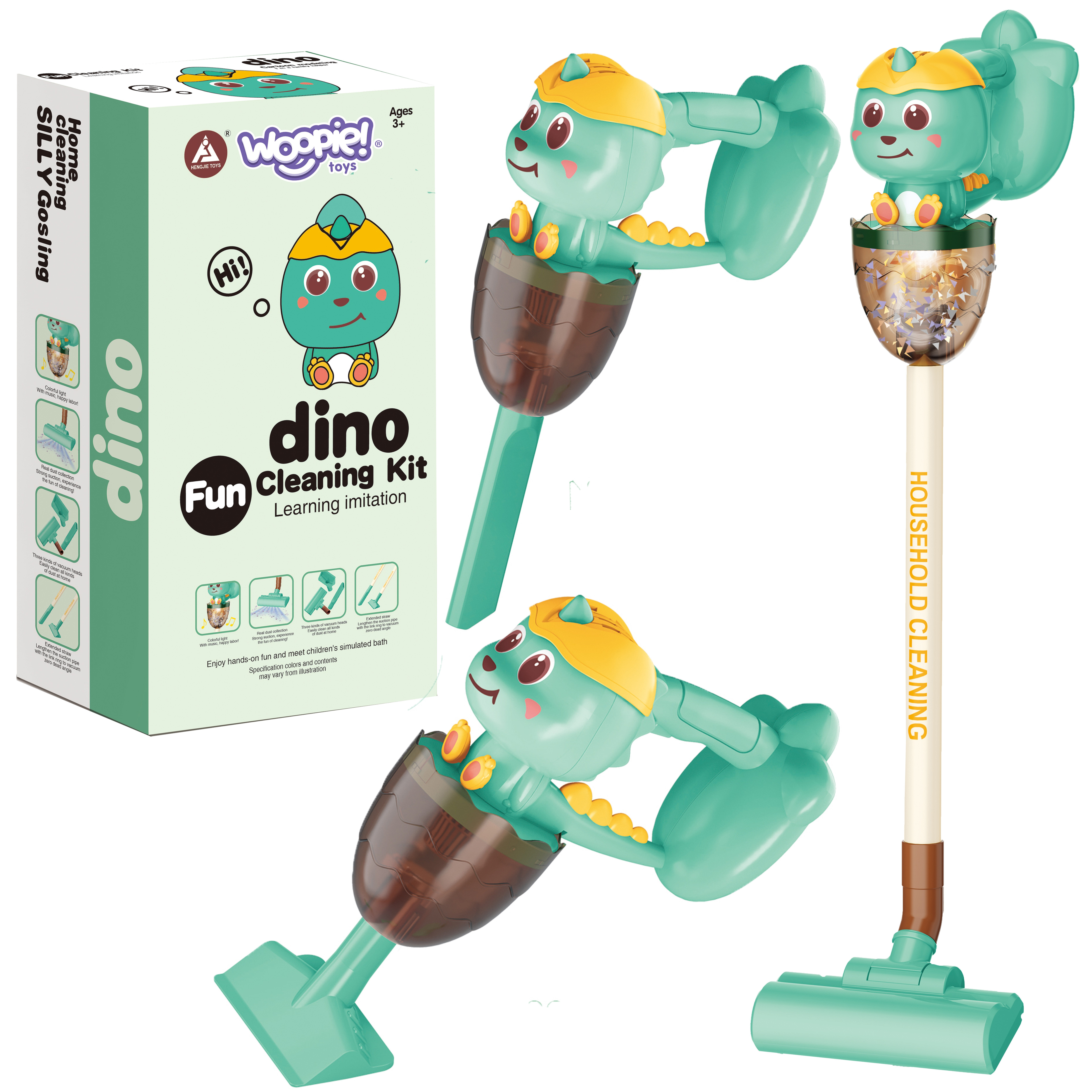 WOOPIE Interactive Dino Vacuum Cleaner 3 in 1 Suction Function Light Sound