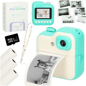 Momentinis fotoaparatas terminis spausdintuvas + kasetės kortelė 32GB žaliaŽaislai / elektroniniai žaislai Momentinis fotoaparatas terminis spausdintuvas + kasetės kortelė 32GB žalia