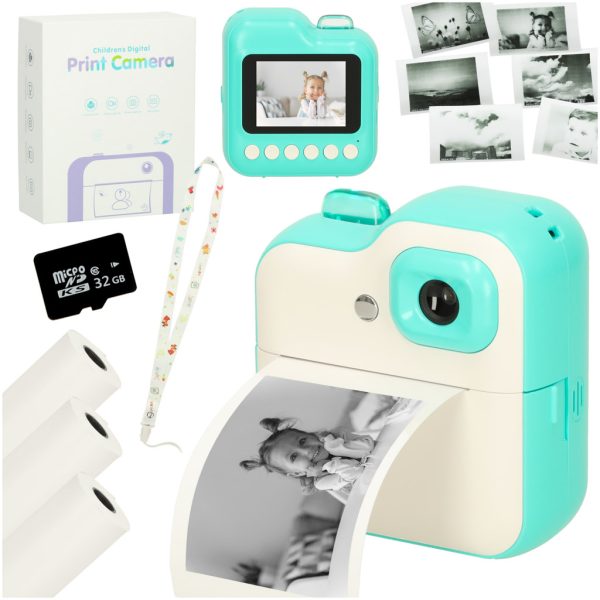 Momentinis fotoaparatas terminis spausdintuvas + kasetės kortelė 32GB žaliaŽaislai / elektroniniai žaislai Momentinis fotoaparatas terminis spausdintuvas + kasetės kortelė 32GB žalia