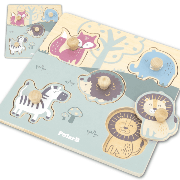 VIGA PolarB Wooden Puzzle Animals with Pins