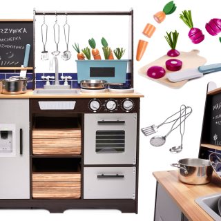 Vaikiška medinė MDF virtuvėlė su priedais LOFT XXL 96cm