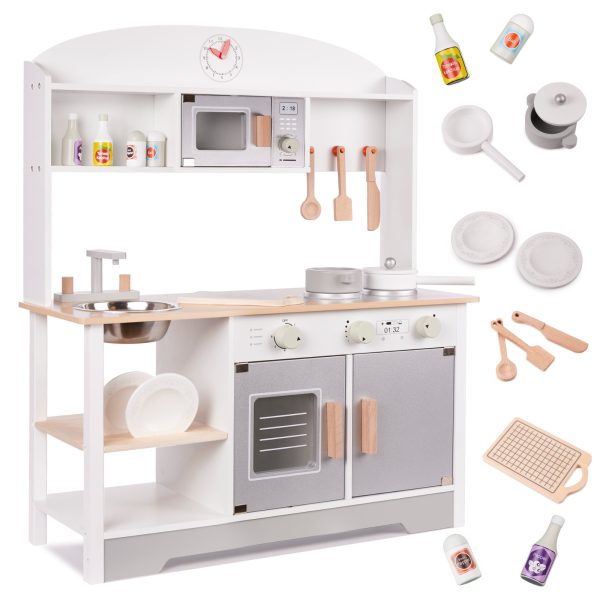 Vaikiška medinė virtuvė MDF MODERN CLASSIC+ priedaiŽaislai/Namų ūkio žaislai vaikams/Vaikų virtuvės ir buitiniai žaislai Vaikiška medinė virtuvė MDF MODERN CLASSIC+ priedai