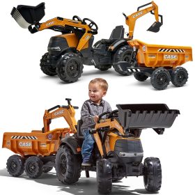 FALK Case IH Backhoe Tractor Orange with Trailer