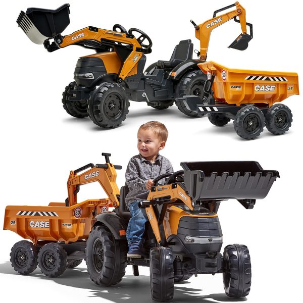 FALK Case IH Backhoe Tractor Orange with Trailer
