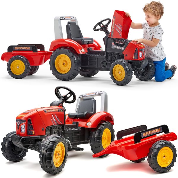 FALK-Red-Supercharger-Pedal-Tractor-with-Trailer-Openable-for-ages-3-7 FALK Red Supercharger Pedal Tractor with Trailer