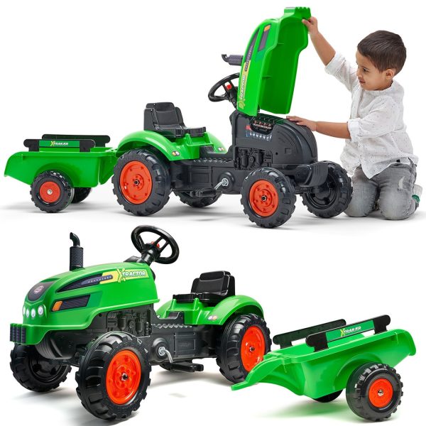 FALK-X-Tractor-Green-with-Trailer-Horn-2-5-Years FALK X Tractor Green with Trailer Horn 2-5 Years