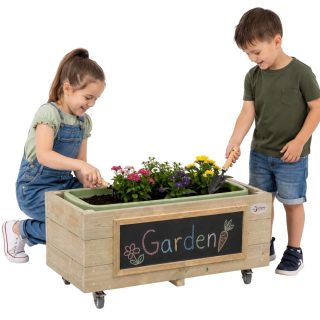 Classic World Wooden Flower Pot on Wheels for Children with Blackboard