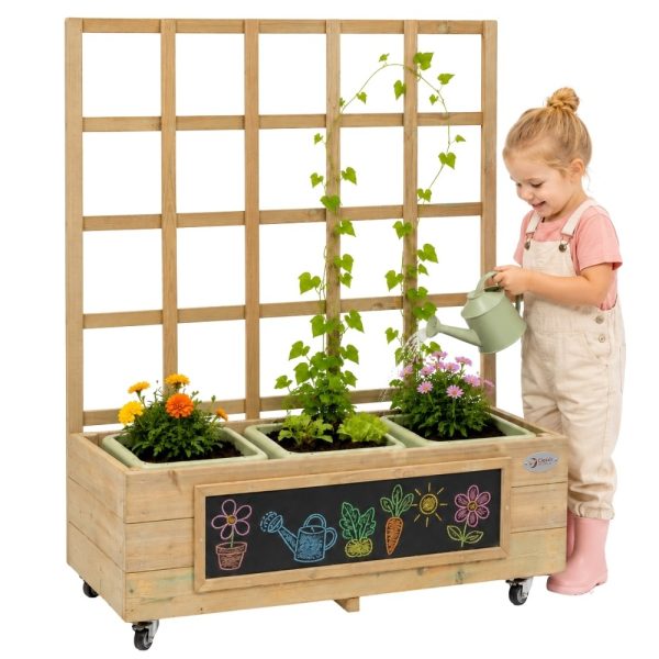 Classic World Wooden Flower Stand on Wheels Garden Cart with Board