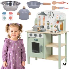 TOOKY-TOY-Green-Wooden-Kitchen-with-Accessories TOOKY TOY Green Wooden Kitchen with Accessories