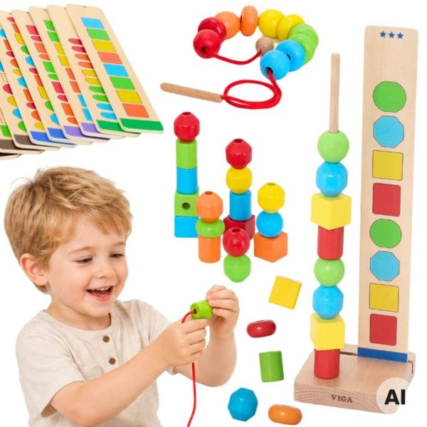 VIGA-Wooden-Beads-for-Stringing-Sequencing-Patterns-64-pcs-3 VIGA Wooden Beads for Stringing Sequencing Patterns 64 pcs 3+