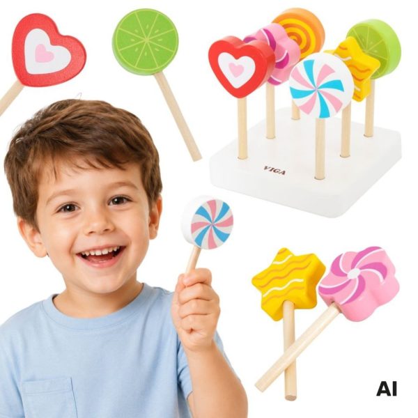 VIGA-Wooden-Lollipops-Confectionery-Shop-Set-of-6-for-Children-18m VIGA Wooden Lollipops Confectionery Shop Set of 6 for Children 18m+