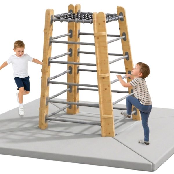 CLASSIC-WORLD-EDU-Wooden-Climbing-Tower-with-Safety-Mats-Set CLASSIC WORLD EDU Wooden Climbing Tower with Safety Mats Set