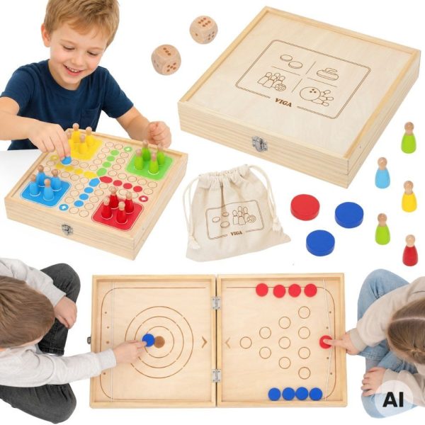 VIGA-Wooden-4-in-1-Arcade-Game-Table-Hockey-Curling-Bowling-Ludo VIGA Wooden 4-in-1 Arcade Game Table Hockey Curling Bowling Ludo